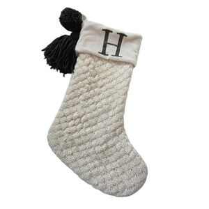 North Pole Trading Monogram Initial Letter H Christmas Stocking Knitted Velvet